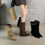 Retro Western Slimming Belt Buckle Middle Boots