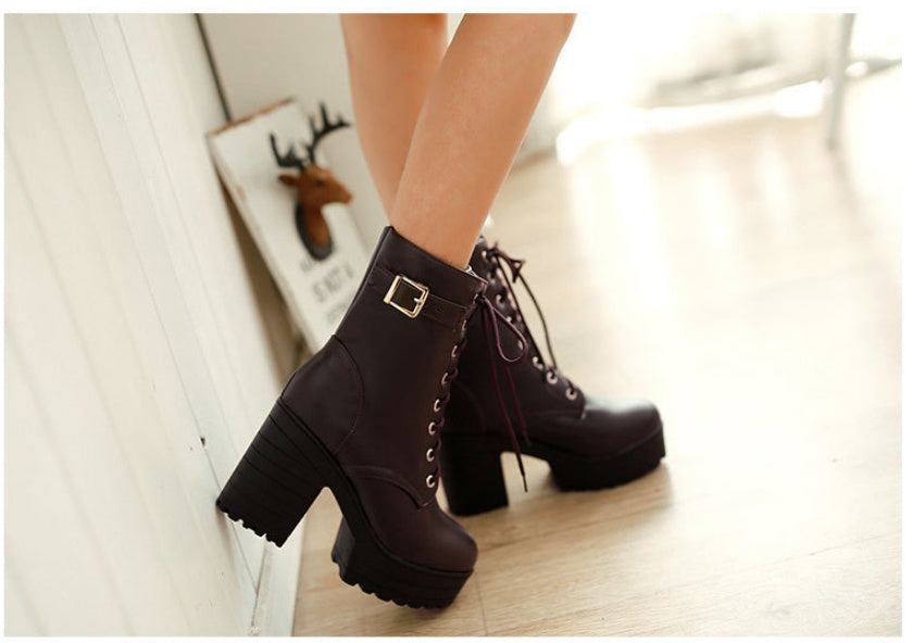 Large Size Thick Heel High Heel PU Martin Boots