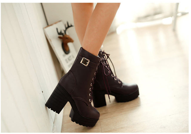 Large Size Thick Heel High Heel PU Martin Boots Main Image