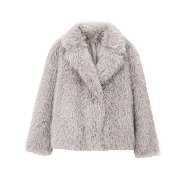 Women's Solid Color Fashionable Temperament Lapel Faux Fur Jacket Main Image