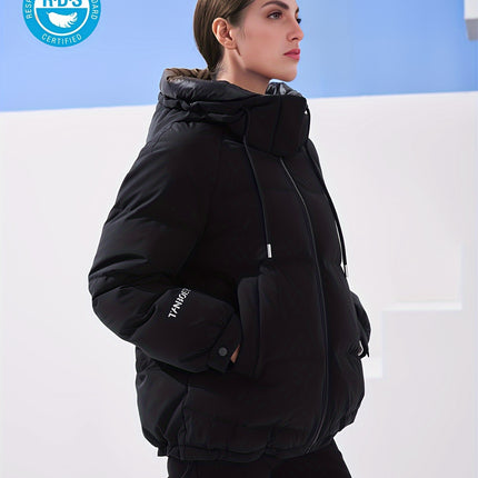 Solid Zipper Front Hooded Coat For Fall And Winter Women