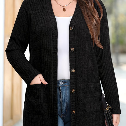 Womens Elegant Black Cardigan With Golden Buttons For Fall