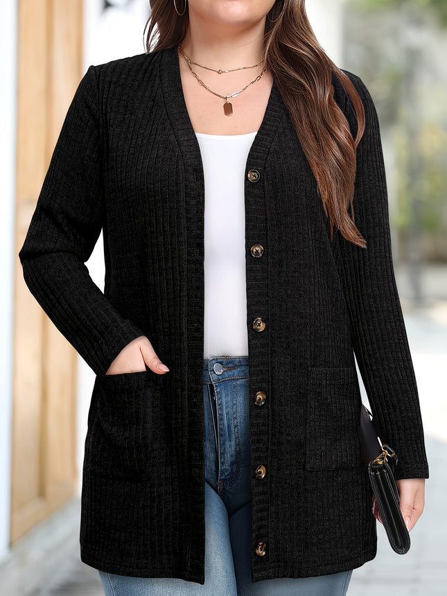 Womens Elegant Black Cardigan With Golden Buttons For Fall