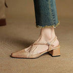 Women's Tendon Soft Bottom Mid Heel Sandals Closed Toe Casual