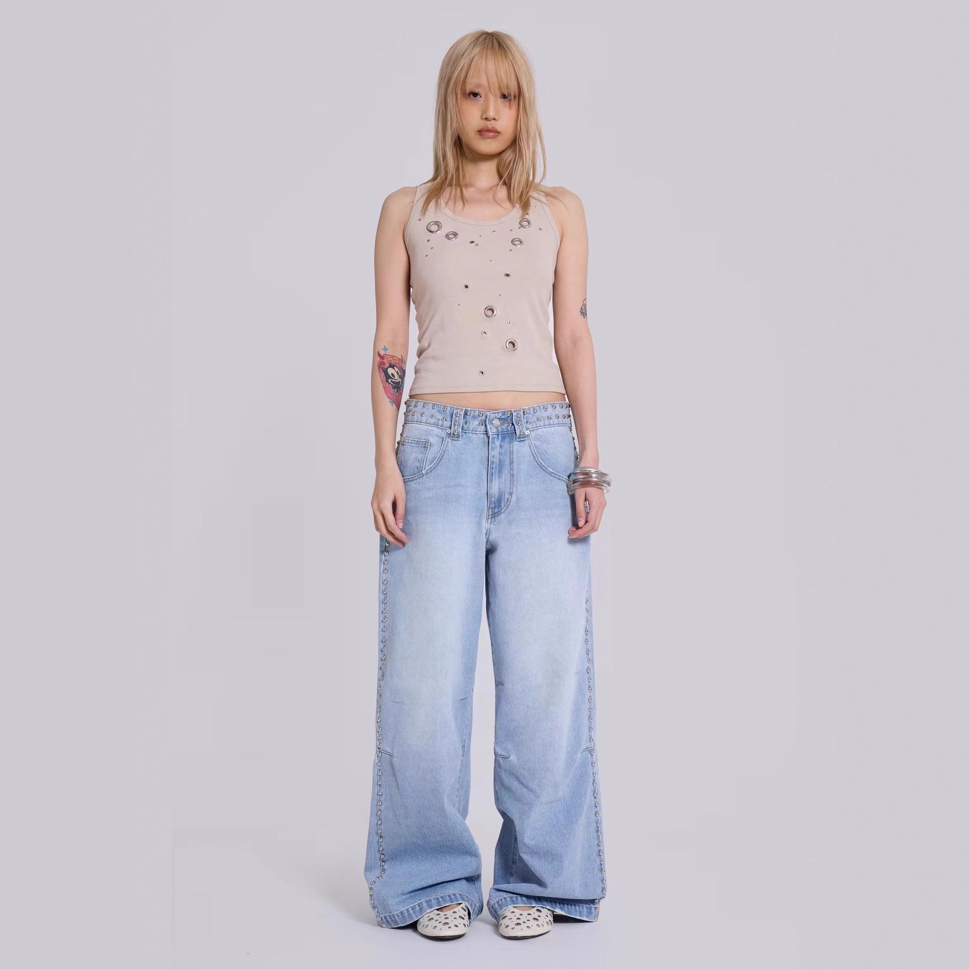 Women's Multi-beaded Loose Cool Jeans Women's