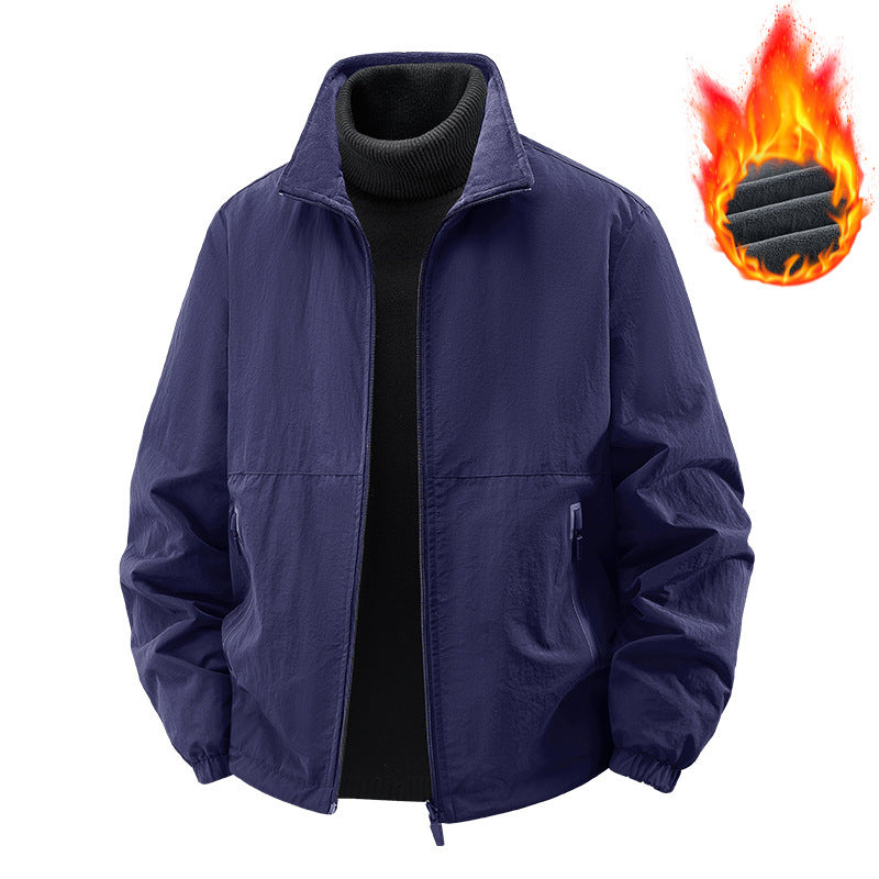 Fleece-lined Casual Jacket Coat Young And Middle-aged Stand Collar Loose Top