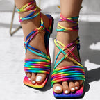 Women's Colorful Multi-Strap Flat Sandals, Comfortable Slip-On Shoes For Daily Wear, Stylish Ladies Footwear For Casual