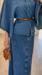 Denim Cape - Style Top And Maxi Skirt Set