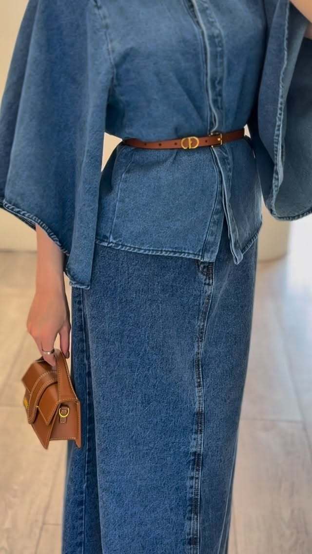 Denim Cape - Style Top And Maxi Skirt Set