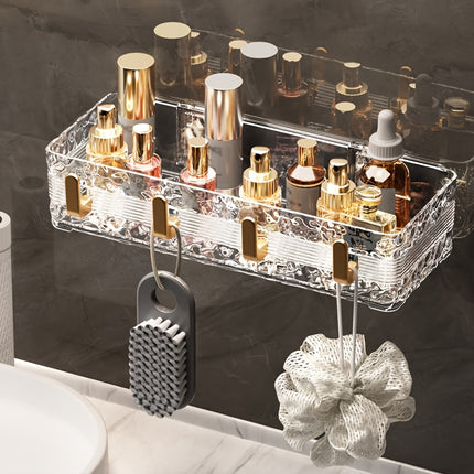 Wall Mounted Bathroom Shelf No Drill Ripple White Gold