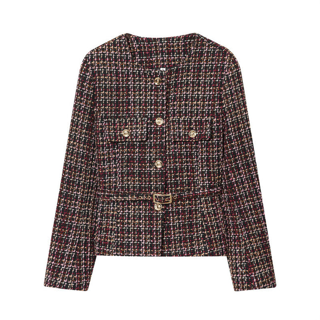 Elegant Classic Style Round Neck Long Sleeve Short Coat Hover Image