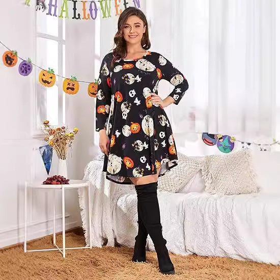 Halloween Christmas Holiday Color Casual Printed T-shirt Dress Hover Image