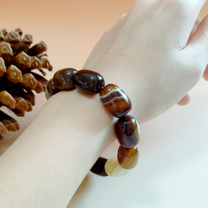 18mm Natural Agate Beaded Bracelet Black White Marble
