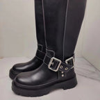 Women's Brown Retro Height Increasing Buckle Decoration High Knight Platform Boots