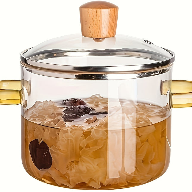 54oz Borosilicate Glass Cooker With Yellow Handle For Soup