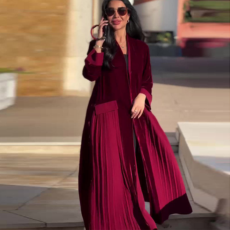 Elegant Pleated Stitching Women's Coat