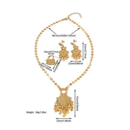 Middle Eastern Gold Plated Copper Blue Stone Pendant Set