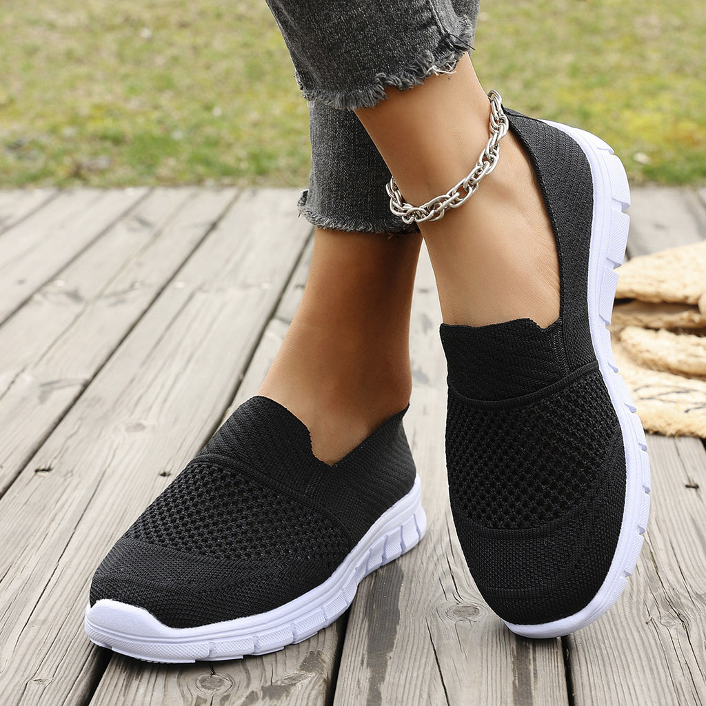 Large Size Mesh Breathable Flat Solid Color Casual Flyknit Pumps