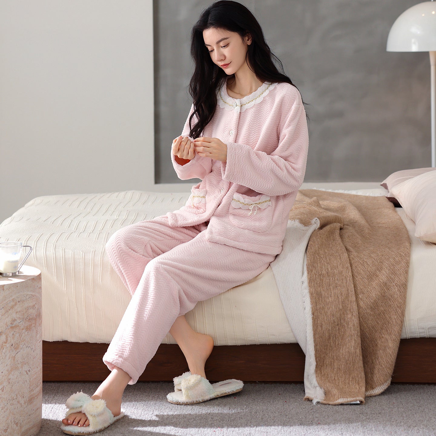 Women's Flannel Warm Cardigan Thickened Pajamas