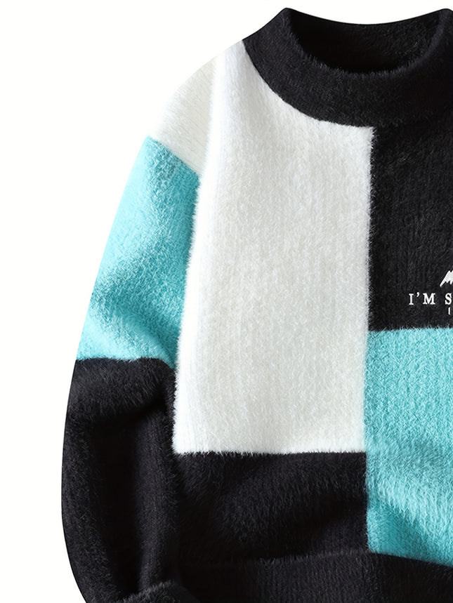 Chunky Knit Sweater Round Neck Long Sleeve Letter Print