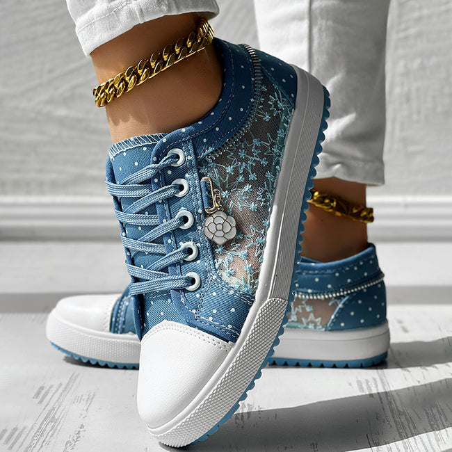 Floral Embroidered Polka Dot Print Sneakers Main Image