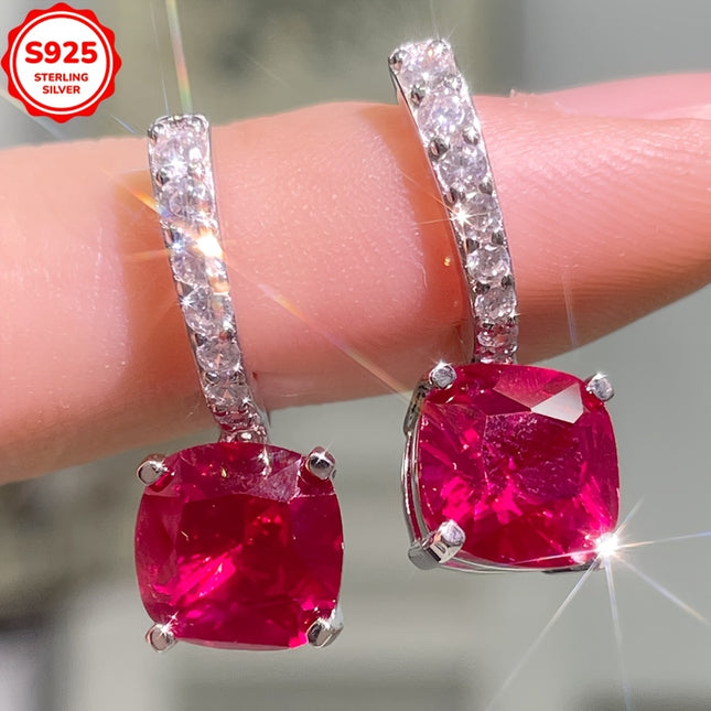 Elegant Red Drop Earrings With Cubic Zirconia S925 Silver