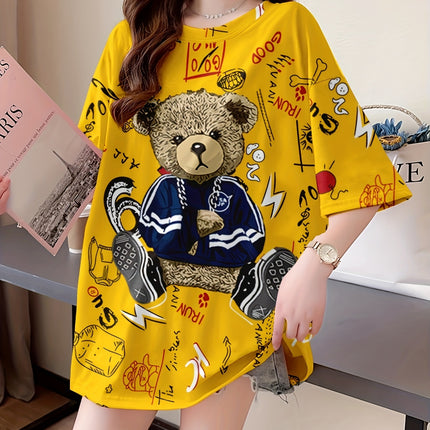 Plus Size Women's Cartoon Print T Shirt Loose Fit Top