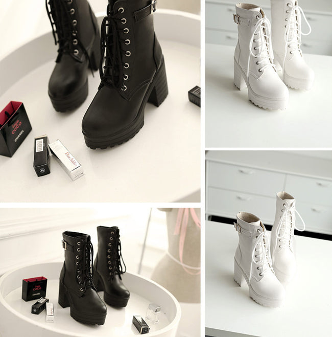 Women's Chunky Heel PU Martin Boots Main Image