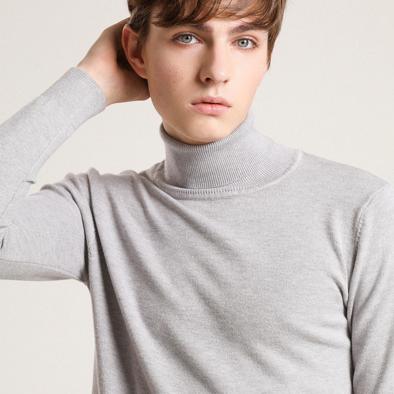 Men's Autumn Winter Sweater Solid Color Turtleneck Pullover
