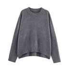 Women's solid color fashionable simple and versatile ribbed knit sweater