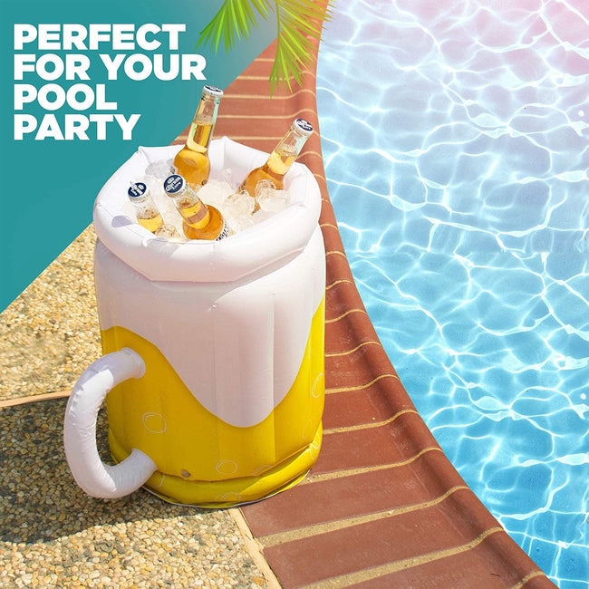 Large Inflatable Beer Mug Cooler Pool Float Drink Cooler For Adults Parties 2 In1 Drink Floatie And Party Supplies Great Toy For Beach Pool And Jacuzzi Hover Image