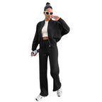Fleece Zipper Cardigan Women's Clothes Fashion Casual Straight Pants Suit