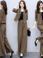 Temperament Western Style Lattice Loose Pants Two-piece