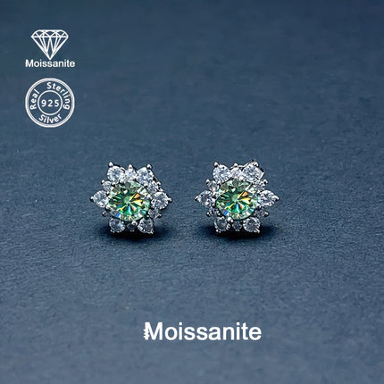 Blue Green Moissanite Snowflake Stud Earrings 1 Carat 925