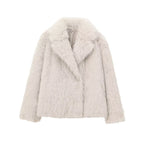 Women's Solid Color Fashionable Temperament Lapel Faux Fur Jacket