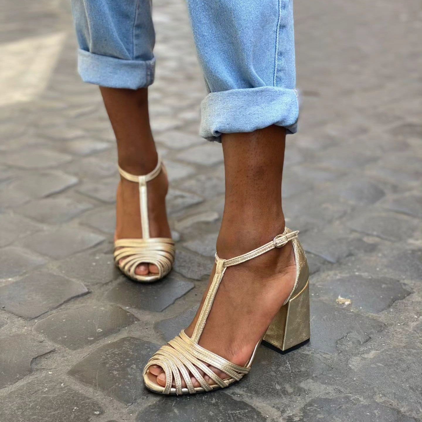 High Heel Fish Mouth T-shaped Buckle Strap Open Toe Sandals