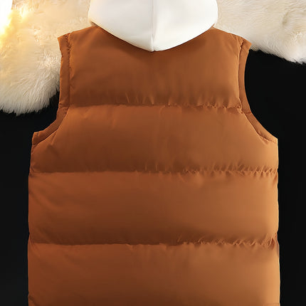 Men's Winter Padded Hooded Vest With Pockets Zip Up Thick