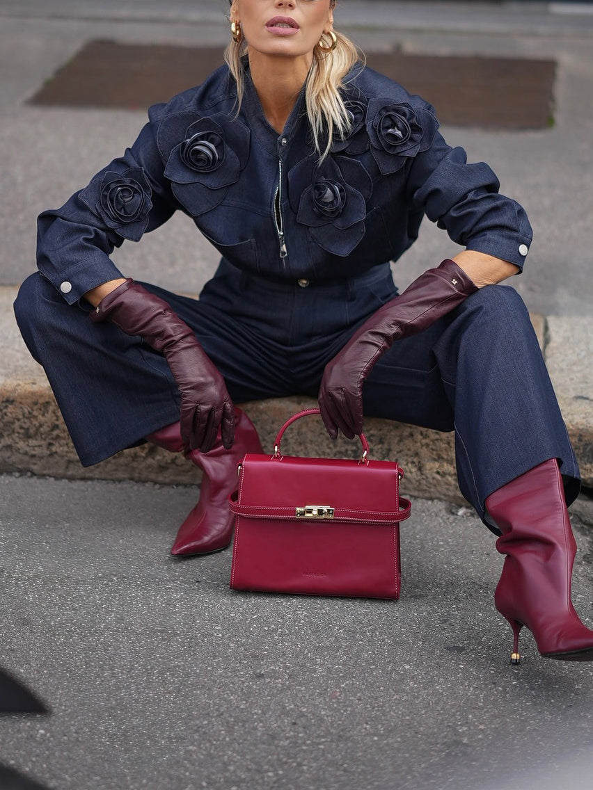 3D Floral Embellishments Shirt & High-Waisted Jeans Denim Set