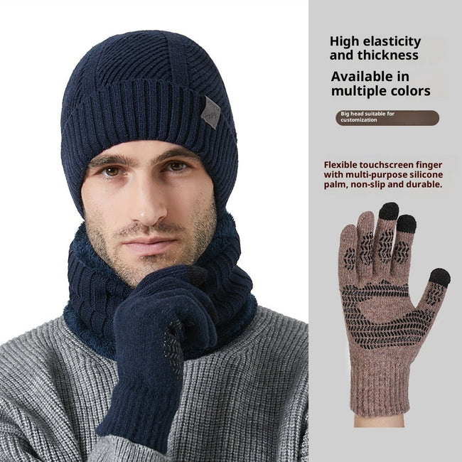 Winter New Thickened Men's Hat Scarf Gloves Three-piece Set Main Image
