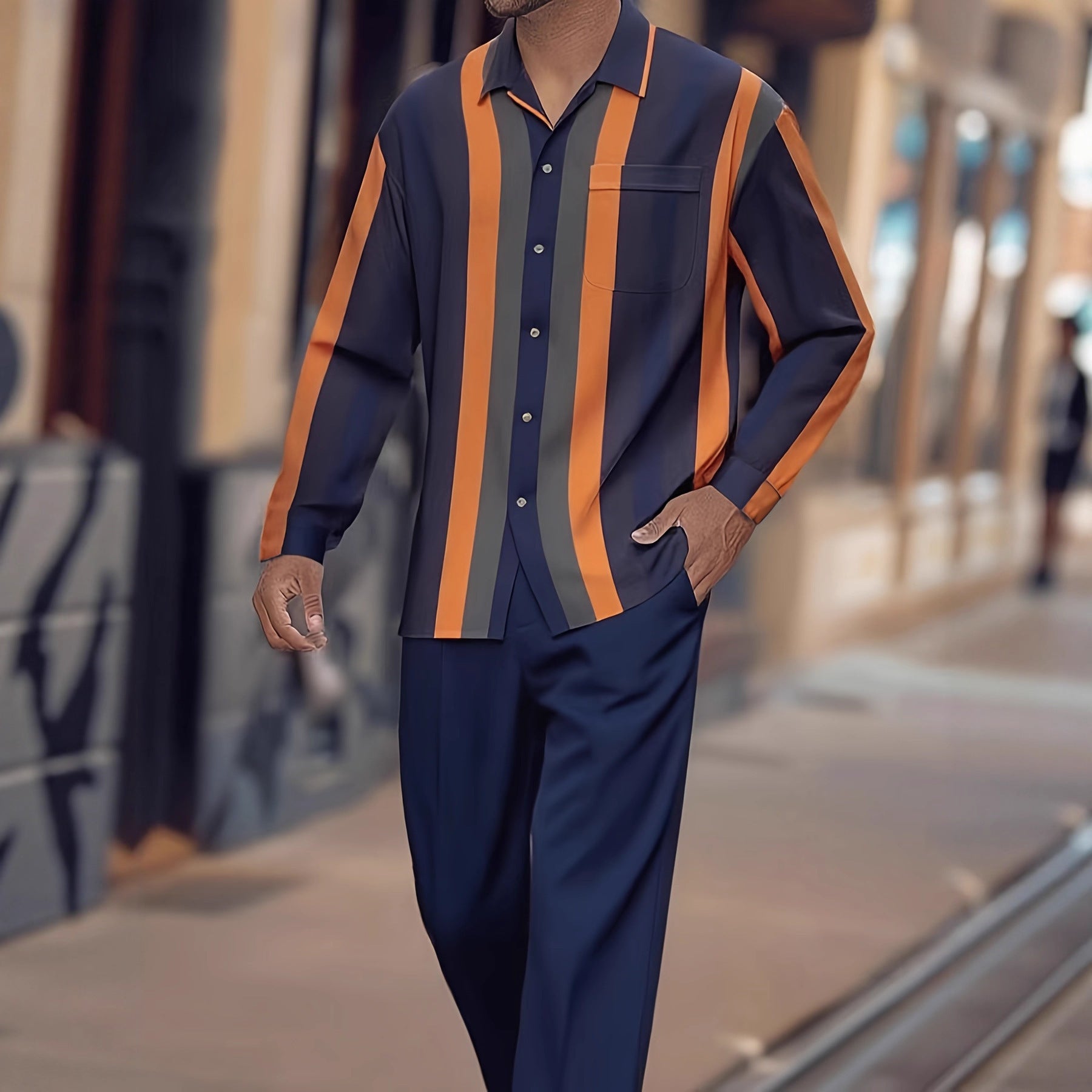 Print Striped Fashion Autumn Men's Suit