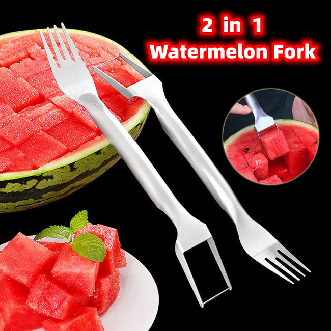 2 In 1 Watermelon Fork Slicer Multi-purpose Stainless Steel Watermelon Slicer Cutter Kitchen Fruit Cutting Fork Fruit Divider Kitchen Gadgets Hover Image