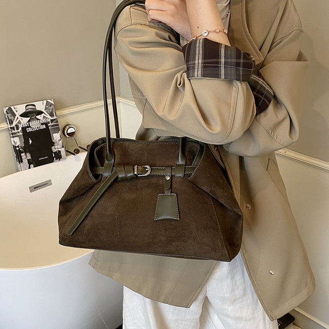 Retro Frosted Suede Tote Bag For Women Large Capacity Shoulder Bag Main Image