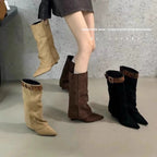 Retro Western Slimming Belt Buckle Middle Boots