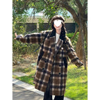 Women's Korean-style Plaid Coffee Woolen Overcoat
