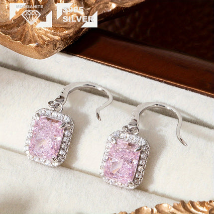 Elegant 925 Silver Moissanite 4G Pink Zirconia Earrings