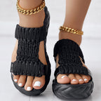 Platform Sandals Summer Braided Knit Hollow Open Toe Slipper Sandals - Anklet Not Included