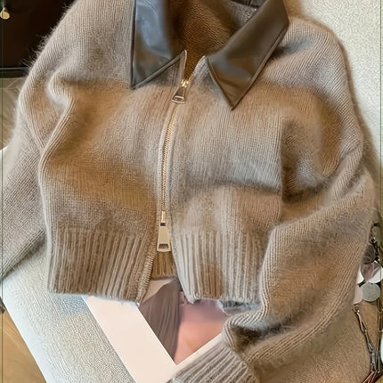 2025 Autumn Winter Elegant Turn Collar Double Zip Knitwear