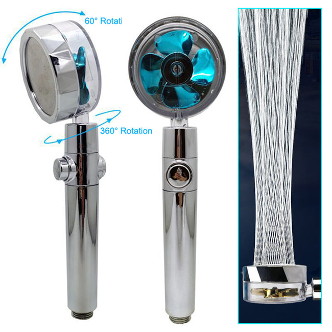 Propeller Driven Shower Head With Stop Button And Cotton Filter Turbocharged High Pressure Handheld Shower Nozzle Main Image