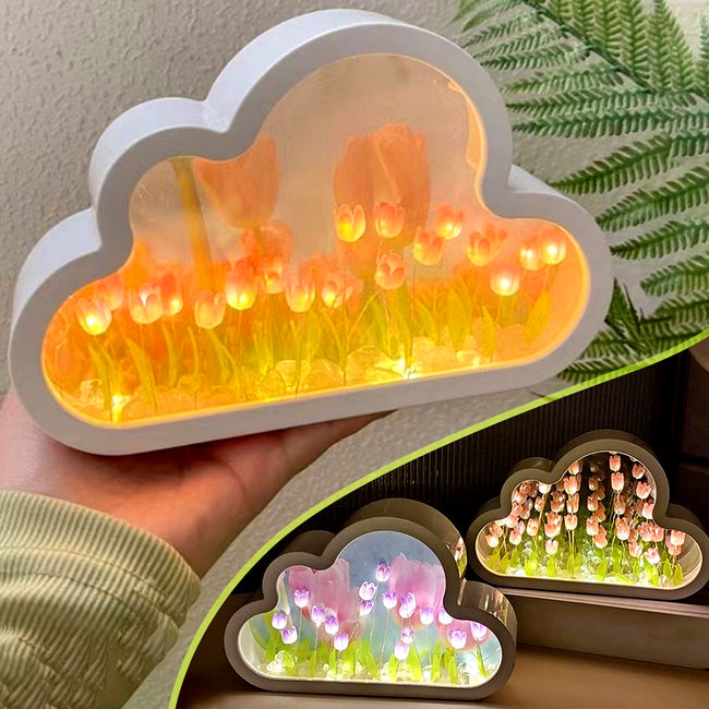 Tulip Night Lamp DIY Material Cloud Tulips Night Lamp Decorative Mirrors Photo Frame LED Table Lights Korean Creative Desk Bedroom Handmade Birthday Gifts Main Image