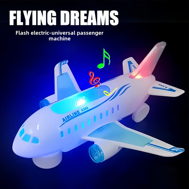 LED Light Up Airplane Toy With Music And Rotating Wheels